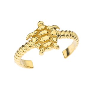 Fine Sea Turtle Rope Toe Ring in Solid 10k Yellow Gold