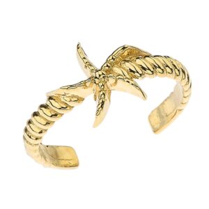 fine starfish rope toe ring in solid 10k yellow gold