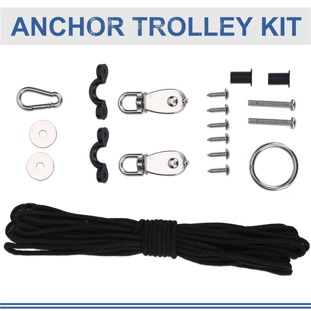 Dioche Anchor Trolley Kit, Stable Kayak Canoe Anchor Trolley Kit System with Pulley Pad Eye Ring Hook Set, Kayak Accessories for Kayaks Canoes Boat