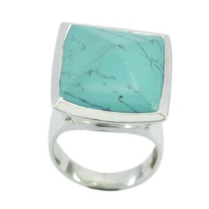 gemsonclick natural turquoise ring in 925 silver square shape bezel style handamde size 5,6,7,8,9,10,11