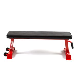 Lifeline Flat Weight Bench Heavy Duty 11-Gauge Steel with Transport Wheels and Handle for Home Gym Workouts