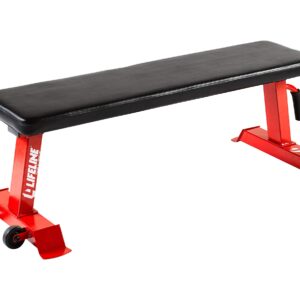 Lifeline Flat Weight Bench Heavy Duty 11-Gauge Steel with Transport Wheels and Handle for Home Gym Workouts