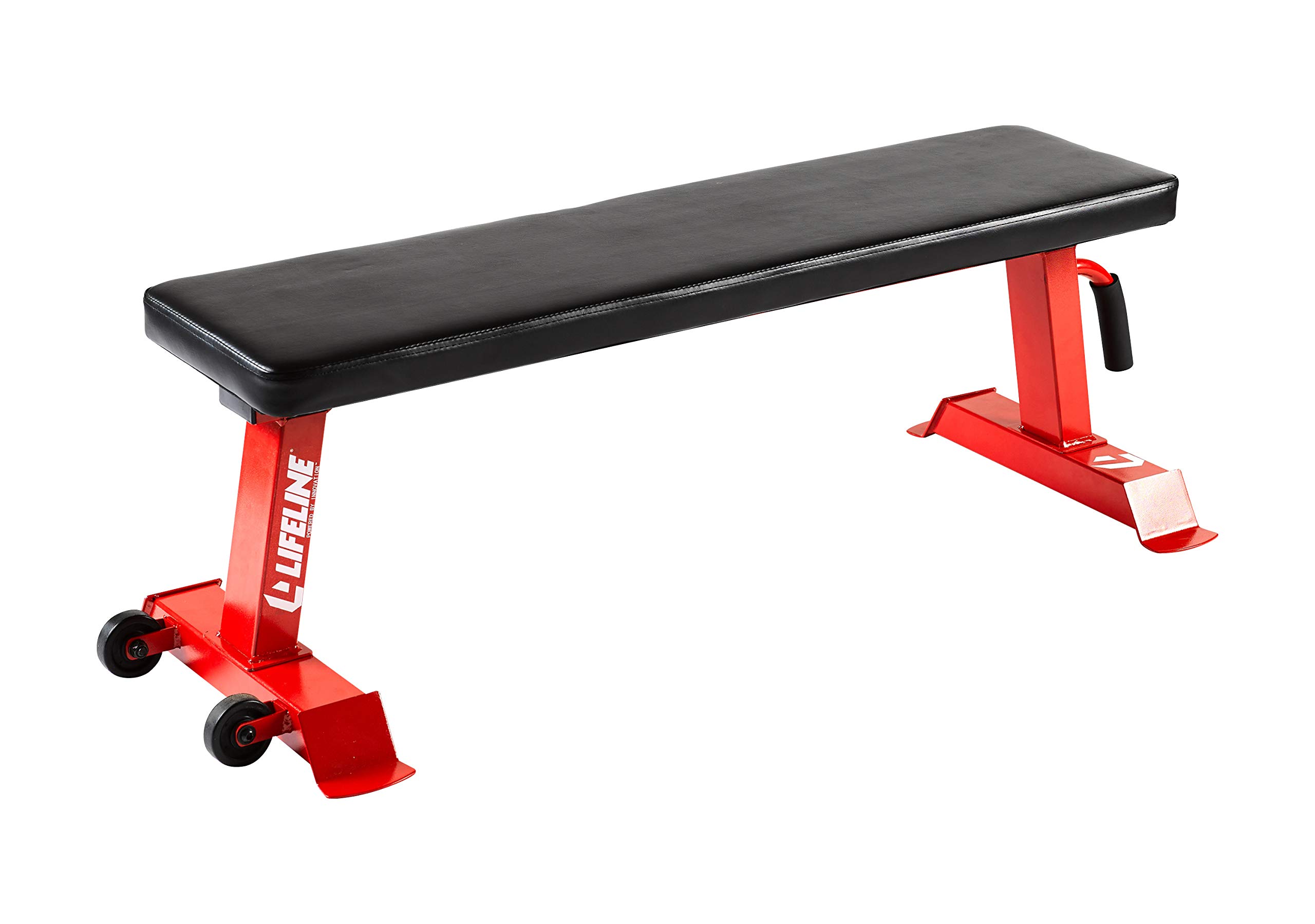 Lifeline Flat Weight Bench Heavy Duty 11-Gauge Steel with Transport Wheels and Handle for Home Gym Workouts