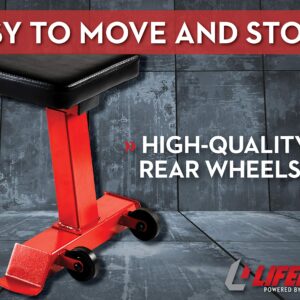 Lifeline Flat Weight Bench Heavy Duty 11-Gauge Steel with Transport Wheels and Handle for Home Gym Workouts