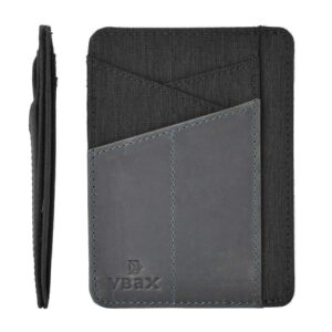 vbax rfid slim wallet for men women, 8 card slot leather minimalist front pocket credit card holders, vintage black grey