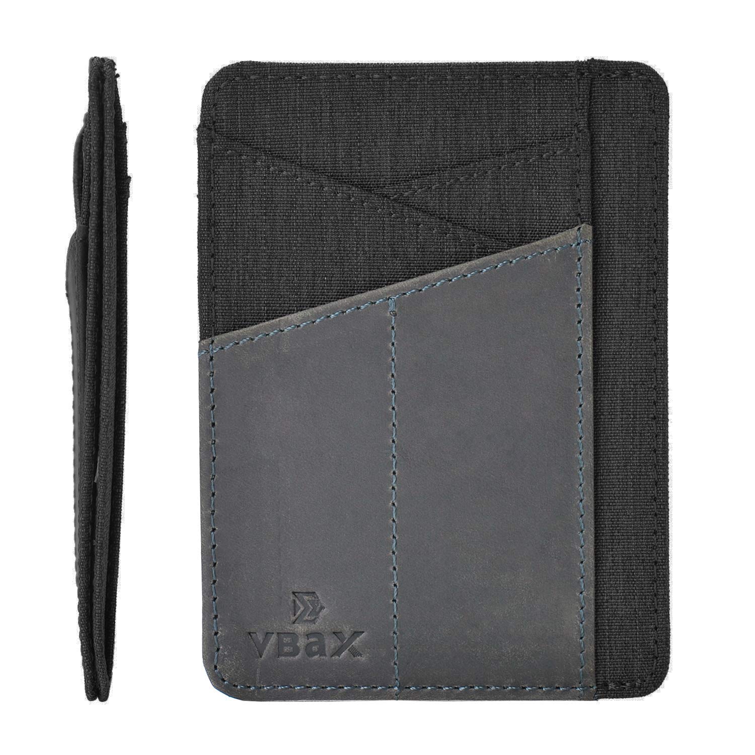 VBAX RFID Slim Wallet for Men Women, 8 Card Slot Leather Minimalist Front Pocket Credit Card Holders, Vintage Black Grey