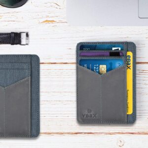 VBAX RFID Slim Wallet for Men Women, 8 Card Slot Leather Minimalist Front Pocket Credit Card Holders, Vintage Black Grey