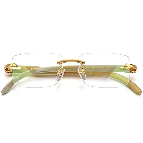 HEPIDEM 100% Really Buffalo Horn Handmade Glasses Square Rimless Spectacles 0816 (white, 61)