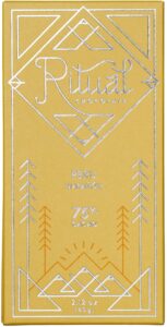 ritual dark chocolate bar, peru 75% cacao, notes of peanuts, marshmallow & apricot, 2.12 oz