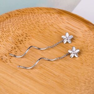 Wavy Long Link Plumeria Flowers Tassel Earrings for Women Teen Girls Elegant Earrings Party Gift