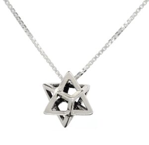 ajdesign merkabah necklace 925 sterling silver geometry star tetrahedron 3d merkaba pendant (18 inches chain)