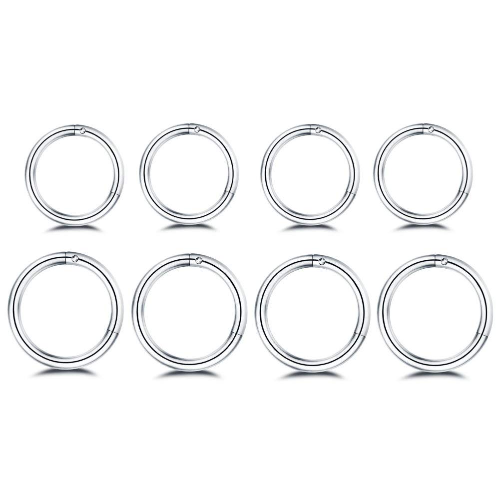 NewZenro 8Pcs Surgical Stainless Steel 16G Sleeper Cartilage Daith Tiny Small Hoop Earrings Mini Septum Hinged Clicker Nose Ring for Women Men Helix Tragus Piercings 8mm 10mm Set Silver (Silver)