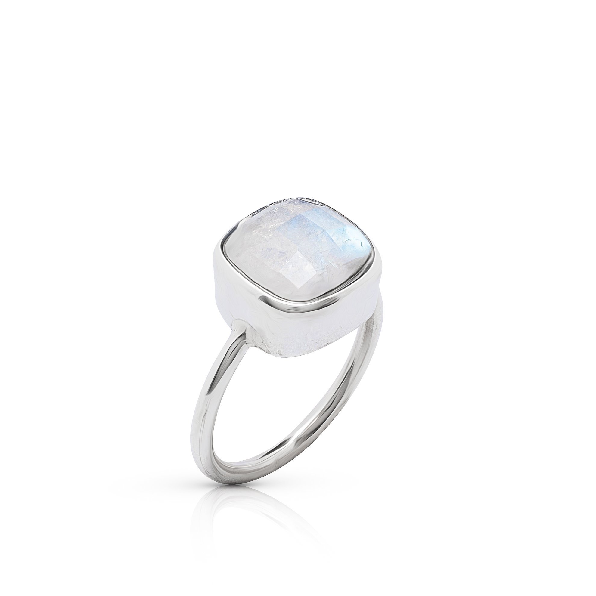 Koral Jewelry Moonstone Square Vintage Ring Round Stone 925 Sterling Silver Boho Chic US Size 6 7 8 9 (6)