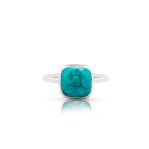 Koral Jewelry Synthetic Turquoise Square Vintage Ring Round Stone 925 Sterling Silver Boho Chic US Size 6 7 8 9 (6)