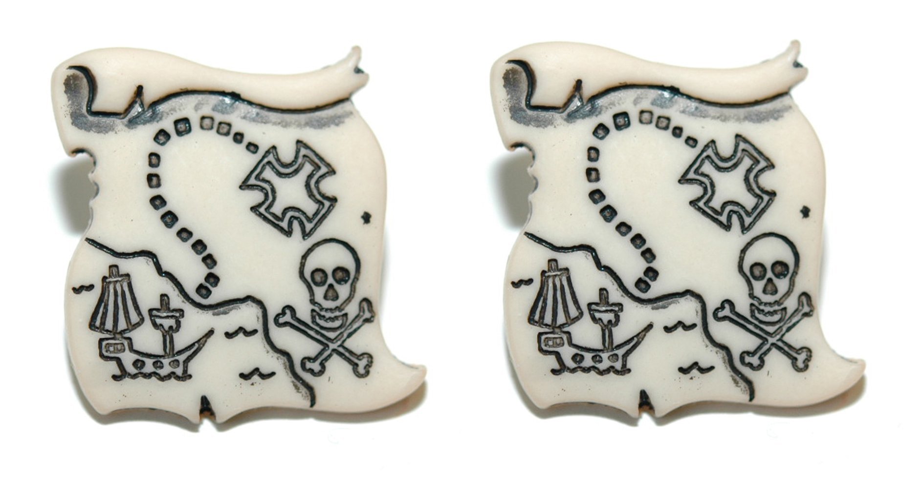 Pirate Treasure Map Skull Stud Earrings (S568)