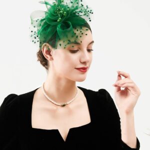 St Patricks Day Fascinators Hat for Women Tea Party Headband Kentucky Derby Wedding Cocktail Mesh 7" Hair Clip 1pc