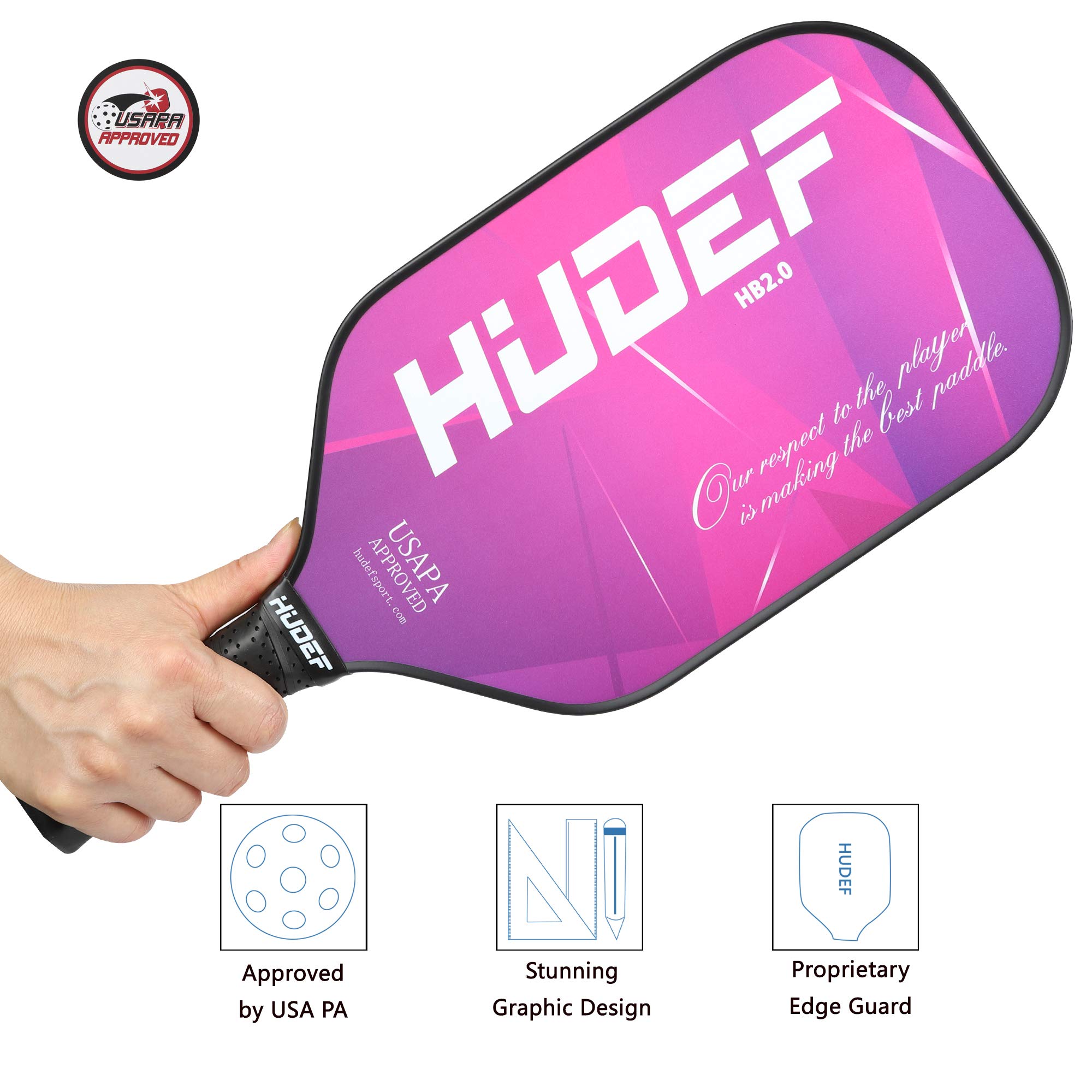 HUDEF Pickleball Single Paddle, Lightweight Graphite Carbon Fiber Face Pickleball Paddle Racquet Rackets Elongated Pickleball Paddles,Honeycomb Core,Cushion Comfort Grip USAPA Approved