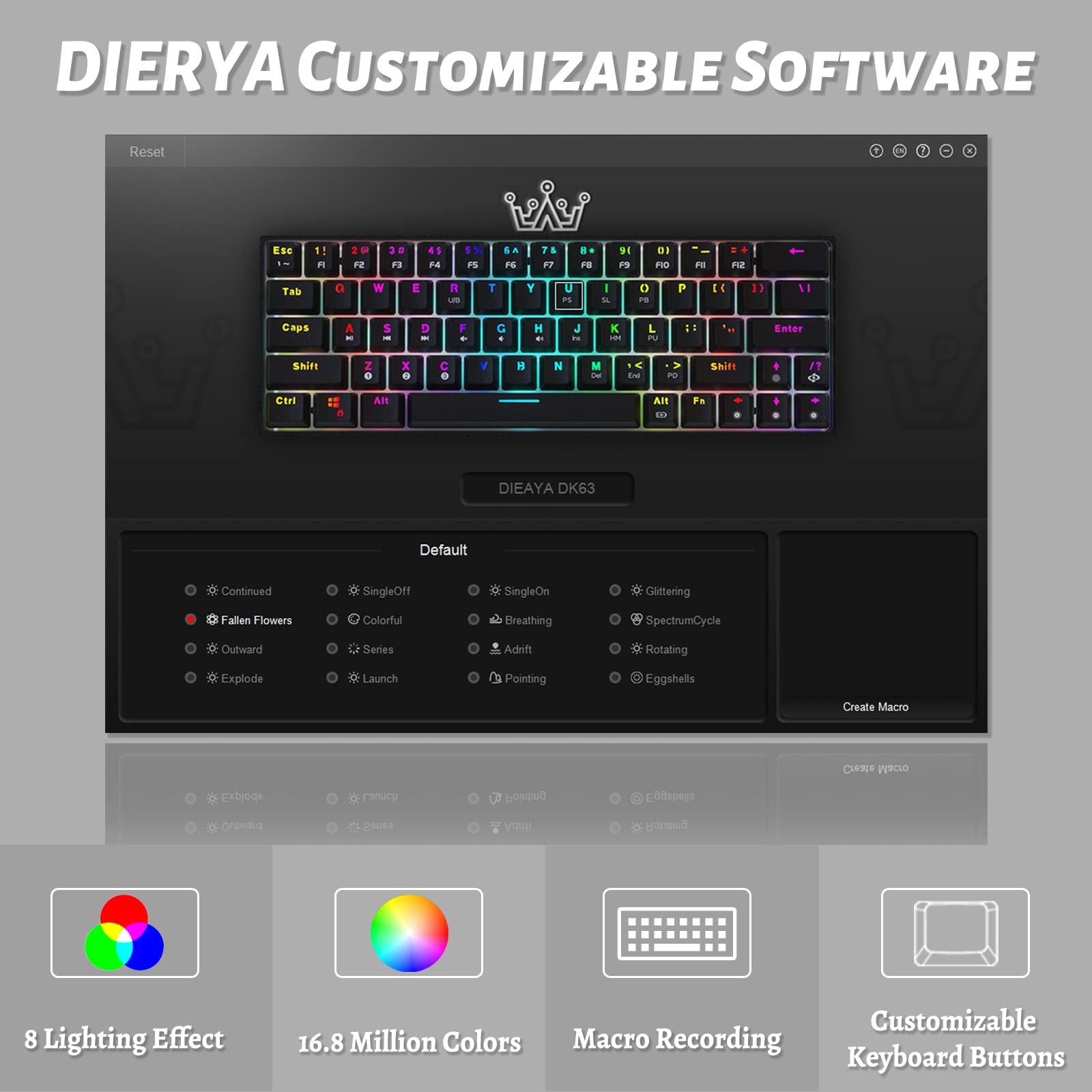 DIERYA DK63N 60% Wireless Wired Mechanical Gaming Keyboard, RGB Backlit Bluetooth Keyboard w/Arrow Keys, 63 Keys Ultra-Compact Keyboard Full Keys Programmable w/Brown Switch for Windows Laptop PC Mac