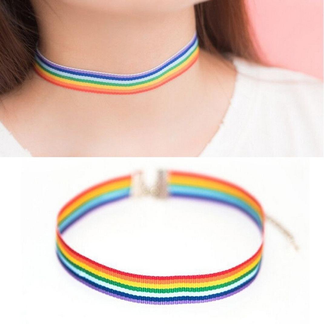 Sameno Rainbow Choker Necklace Pride LGBT Clavicle Chain Ribbon Simple Necklace