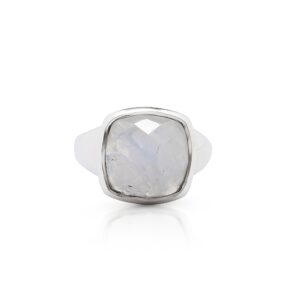 Koral Jewelry Moonstone Square Vintage Ring Round Stone 925 Sterling Silver Boho Chic US Size 7 8 9 (9)