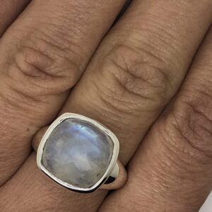 Koral Jewelry Moonstone Square Vintage Ring Round Stone 925 Sterling Silver Boho Chic US Size 7 8 9 (9)