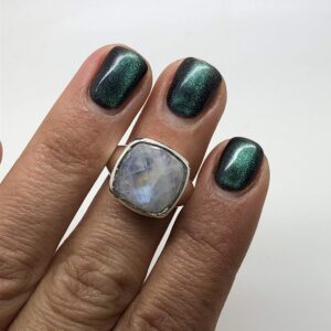 Koral Jewelry Moonstone Square Vintage Ring Round Stone 925 Sterling Silver Boho Chic US Size 7 8 9 (9)