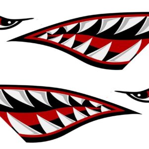 2 pcs Reflective Left and Right Big Set, Shark Teeth Mouth Kayak Sticker Decals, 15 inches - Fishing Boat Canoe Kayak Graphics Accessories