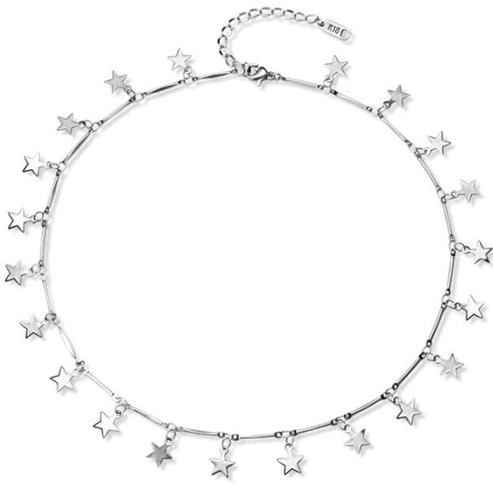 Jude Jewelers Stainless Steel Luck Stars Dainty Choker Necklace (Silver)