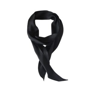 gerinly solid color long neckerchief pure skinny scarf necktie for 50's costume party black silk scarf belts for hair (black)