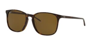 ray-ban rb4387f low bridge fit square sunglasses, tortoise/dark brown, 55 mm