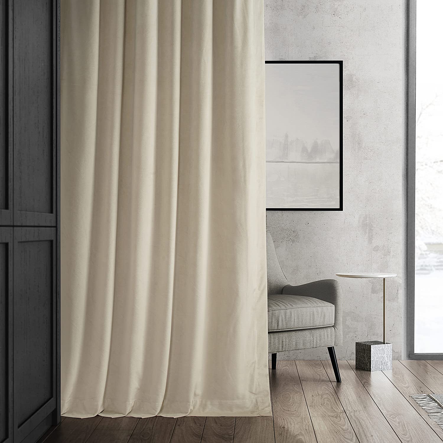 HPD Half Price Drapes Signature Velvet Thermal Blackout Curtains for Living Room 84 Inch Long (1 Panel) Rod Pocket Insulated Blackout Curtains for Bedroom Window Curtains, 50W x 84L, Neutral Ground