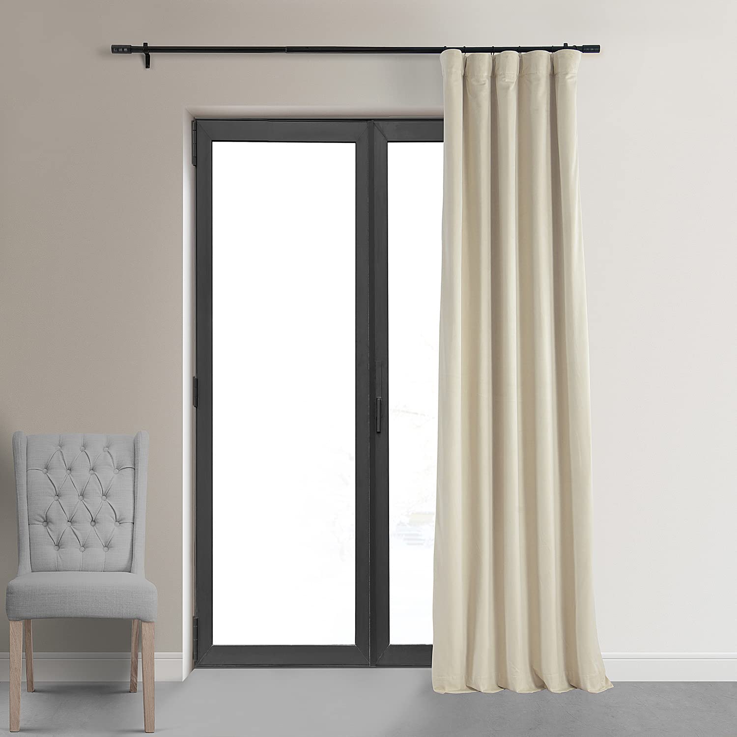 HPD Half Price Drapes Signature Velvet Thermal Blackout Curtains for Living Room 84 Inch Long (1 Panel) Rod Pocket Insulated Blackout Curtains for Bedroom Window Curtains, 50W x 84L, Neutral Ground