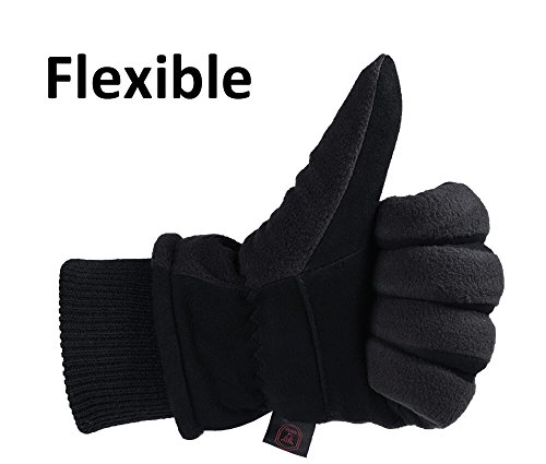 OZERO Winter Gloves Deerskin Leather Thermal Ski Glove Insulated Fleece for Snow Skiing Driving Cycling Hiking Runing Hand Warmer in Cold Weather for Men and Women Large Black