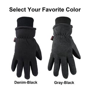 OZERO Winter Gloves Deerskin Leather Thermal Ski Glove Insulated Fleece for Snow Skiing Driving Cycling Hiking Runing Hand Warmer in Cold Weather for Men and Women Large Black