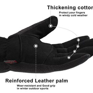 OZERO Winter Gloves Deerskin Leather Thermal Ski Glove Insulated Fleece for Snow Skiing Driving Cycling Hiking Runing Hand Warmer in Cold Weather for Men and Women Large Black