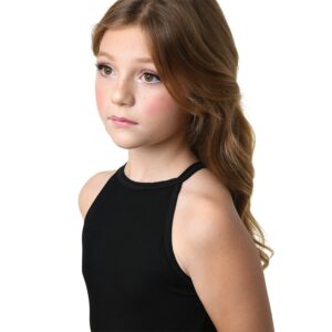 DANZNMOTION by Danshuz Girl's Plush Halter Leotard (Black, 12-14) - 2465C