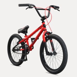 Mongoose Legion LXS Kids Freestyle Sidewalk BMX Bike, Beginner Riders, Boys and Girls, 20-Inch Wheels, Hi-Ten Steel Frame, Micro Drive 36x16T BMX Gearing, Red