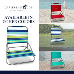 CARIBBEAN JOE Folding Beach, 1 Position Lightweight and Portable Foldable Outdoor Camping Chair, Blue Lime Stripe