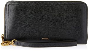 fossil logan leather zip around, black