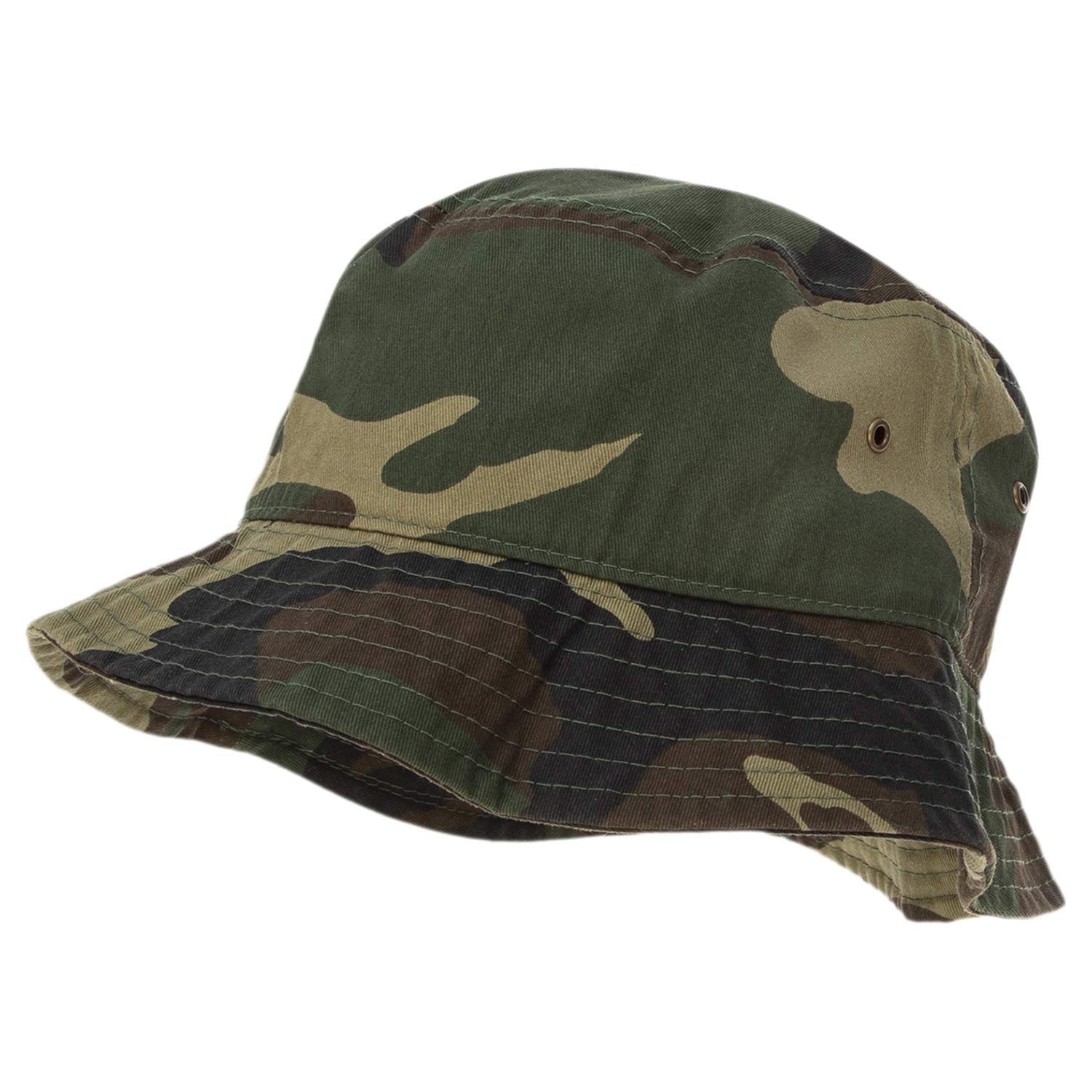 Bandana.com 65% Cotton Bucket Hat for Men, Women, Kids - Woodland Camo - Single Piece - L/EL Size - Summer Cap Fishing Hat