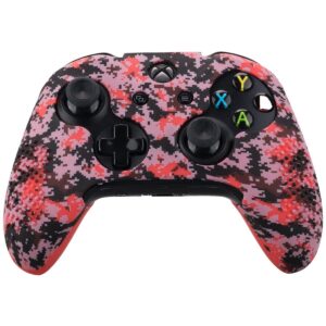 9CDeer 1 Piece of Studded Protective Customize Digital Camo Silicone Cover Skin Sleeve Case 8 Thumb Grips Analog Caps for Xbox One/S/X Controller Red Compatible with Official Stereo Headset Adapte