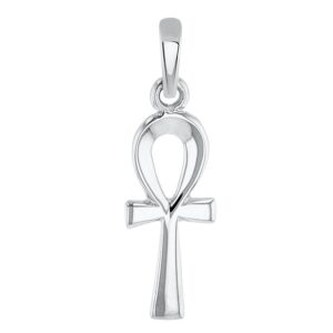 Jewelry America Solid 14k White Gold Dainty Egyptian Ankh Cross Charm Pendant with Chain Necklace, 18"