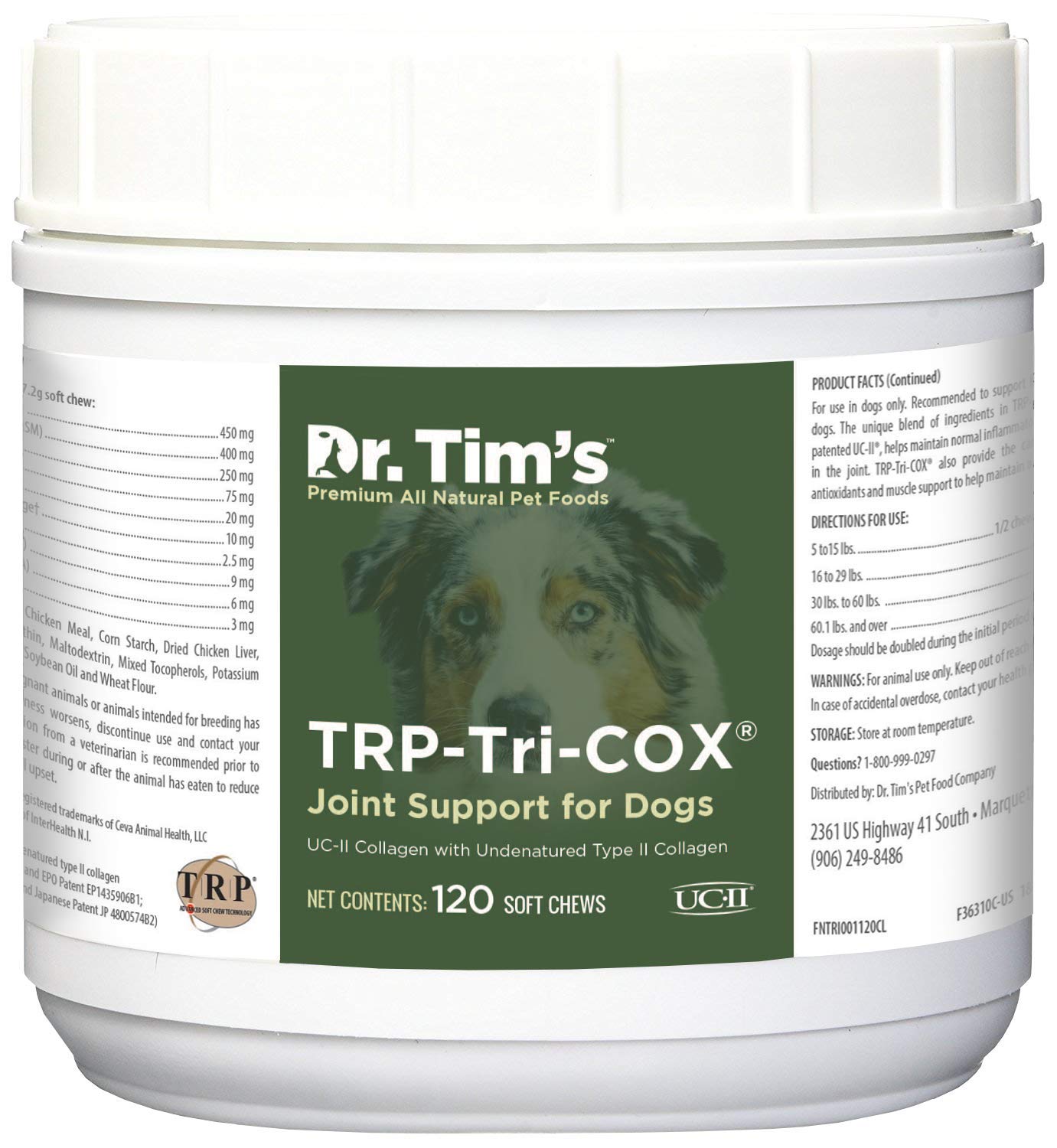 Dr. Tim's Tri-Cox Joint Mobility Chews for Chronic Joint Pain or Joint Injuries, 120 ct., Green (TRICOX120)