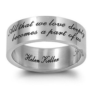 JewelryVolt Stainless Steel Ring Love Inspirational Hidden Helen Keller Quote Polished Flat Fit Band (Love Deeply 5)