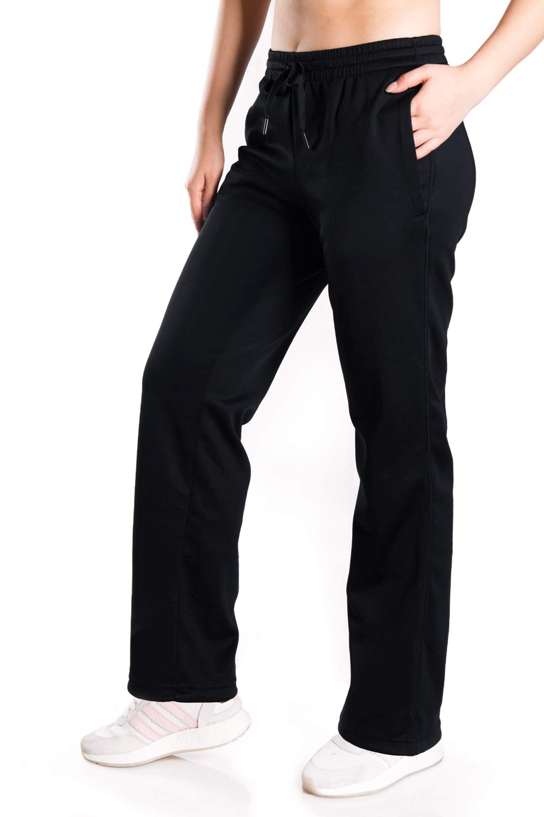 Yogipace Petite Women's Water Resistant Thermal Fleece Pants Winter Lounge Running Sweatpants with Pockets,29",Black,M