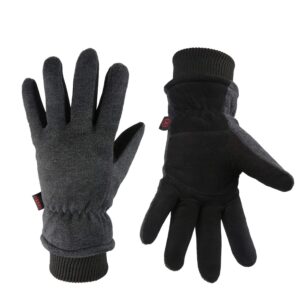 ozero winter gloves for men women: water-resistant windproof work gloves leather palm for cold weather driving, shoveling snow, hiking (gray,medium)