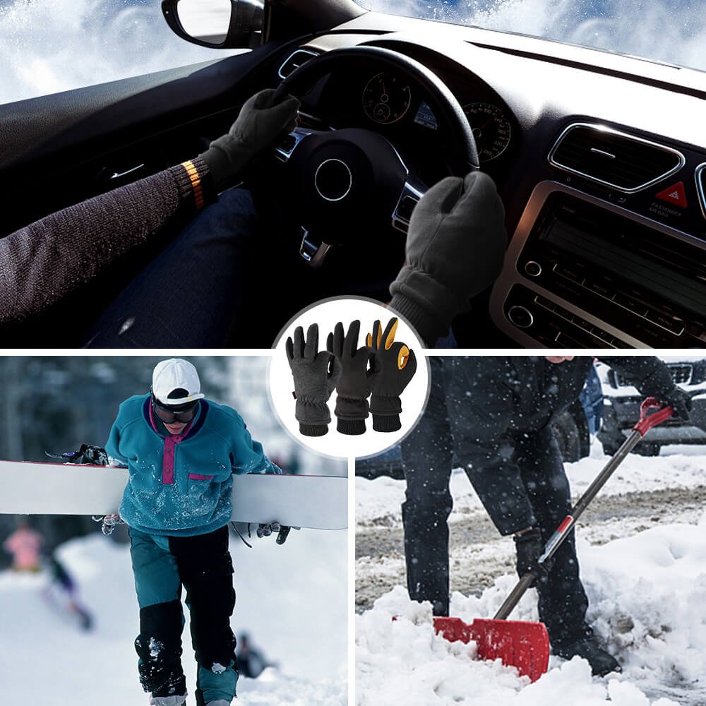 OZERO Winter Gloves for Men Women: Water-Resistant Windproof Work Gloves Leather Palm for Cold Weather Driving, Shoveling Snow, Hiking (Gray,Medium)