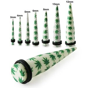 6MM Colorful Marijuana Leaf Pattern Acrylic Straight Expander Stretcher Ear Plugs - Sold by Piece