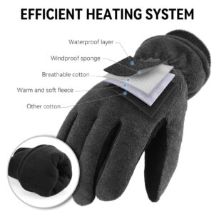 OZERO Winter Gloves for Men Women: Water-Resistant Windproof Work Gloves Leather Palm for Cold Weather Driving, Shoveling Snow, Hiking (Gray,Medium)