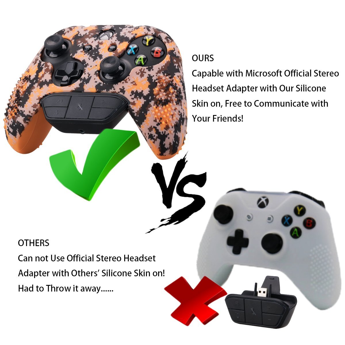 9CDeer 1 Piece of Studded Customize Digital Camo Silicone Cover Skin Sleeve Case 8 Thumb Grips for Xbox One/S/X Controller Orange Compatible with Official Stereo Headset Adapte